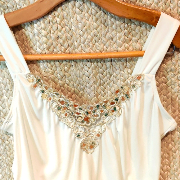 Gold Lace and Gemstone Embellished White Tank Top - Picture 2 of 6